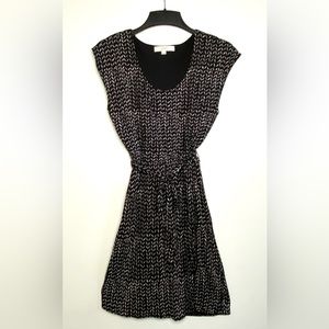 Ann Taylor LOFT Blouson Black Scoop Neck Faux Wrap Dress Elastic Waist Size S